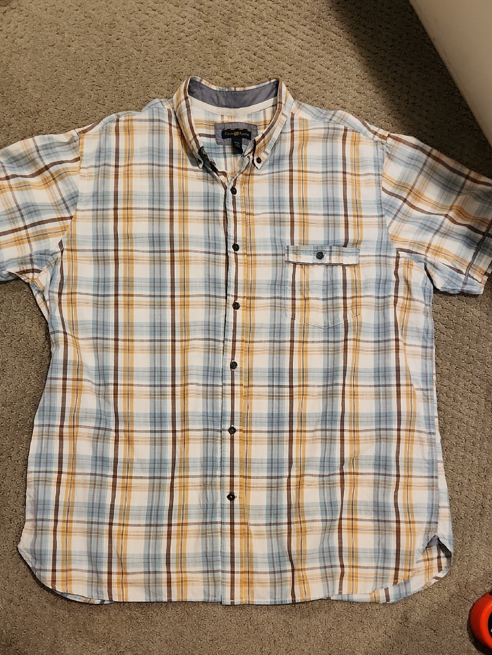 NEW Club Room Short-Sleeve Plaid Button-Down Shirt - Light Blue & Tan XXL